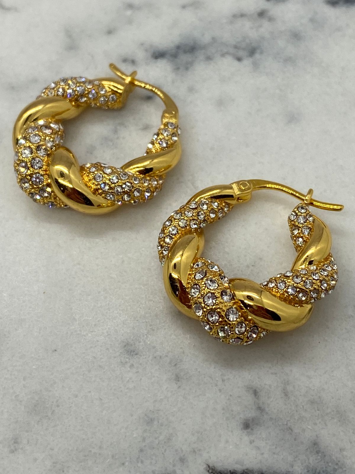 Auth BOTTEGA VENETA Gold Tone Rhinestone Hoop Earrings - Pre owned