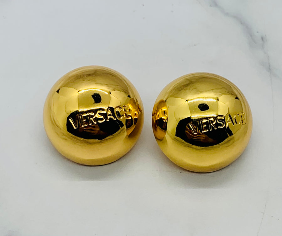 VERSACE Gold Tone Dome Earrings - Pre owned