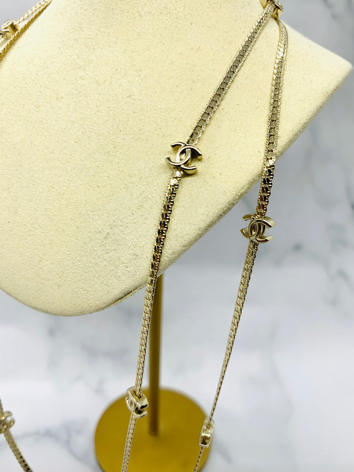 CHANEL CC Long Silver Layer Necklace - USED