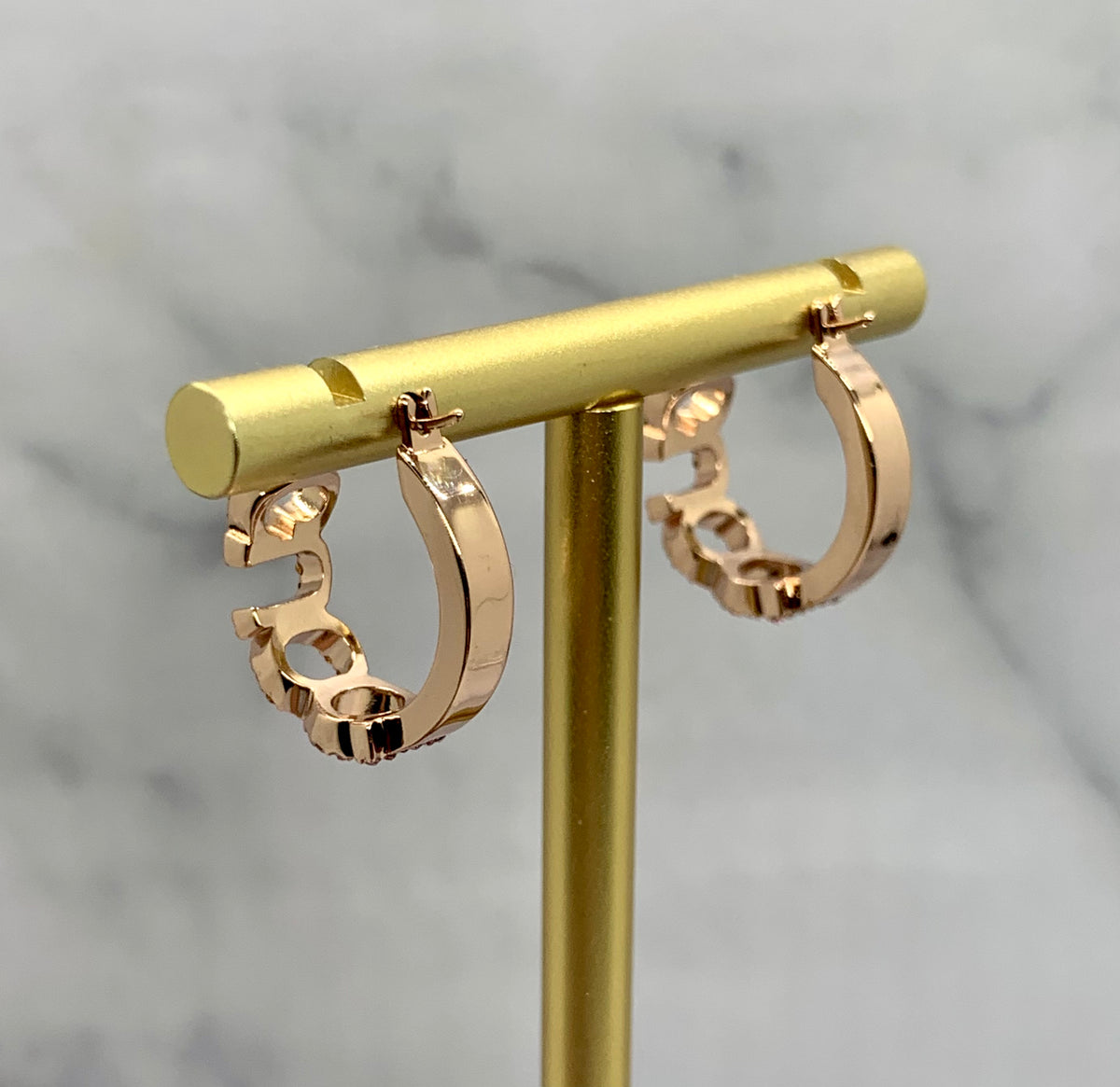 Auth GUCCI Rose Gold Rhinestone Hoop Earrings - Pre owned