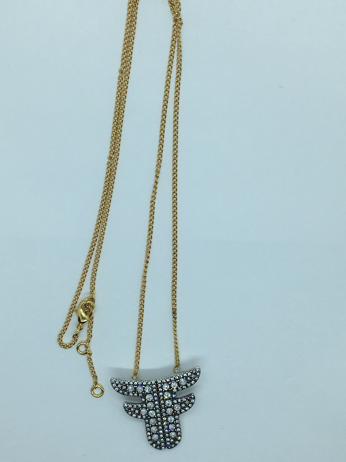 Auth FENDI F Rhinestone Duo Tone Logo Necklace - Pre owned