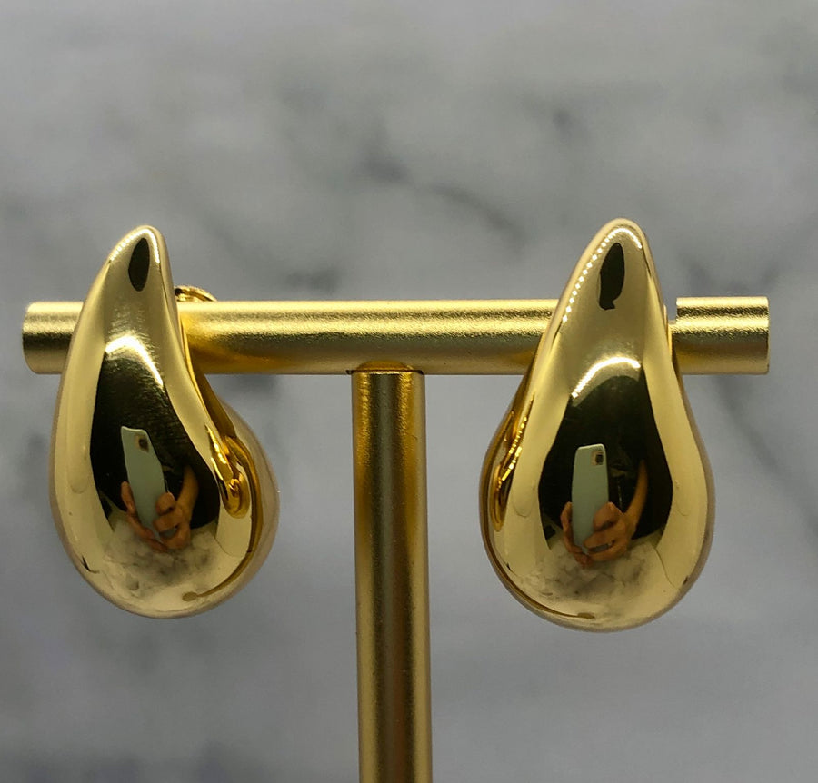 BOTTEGA VENETA Gold Tone Tear Drop Earrings - Pre owned