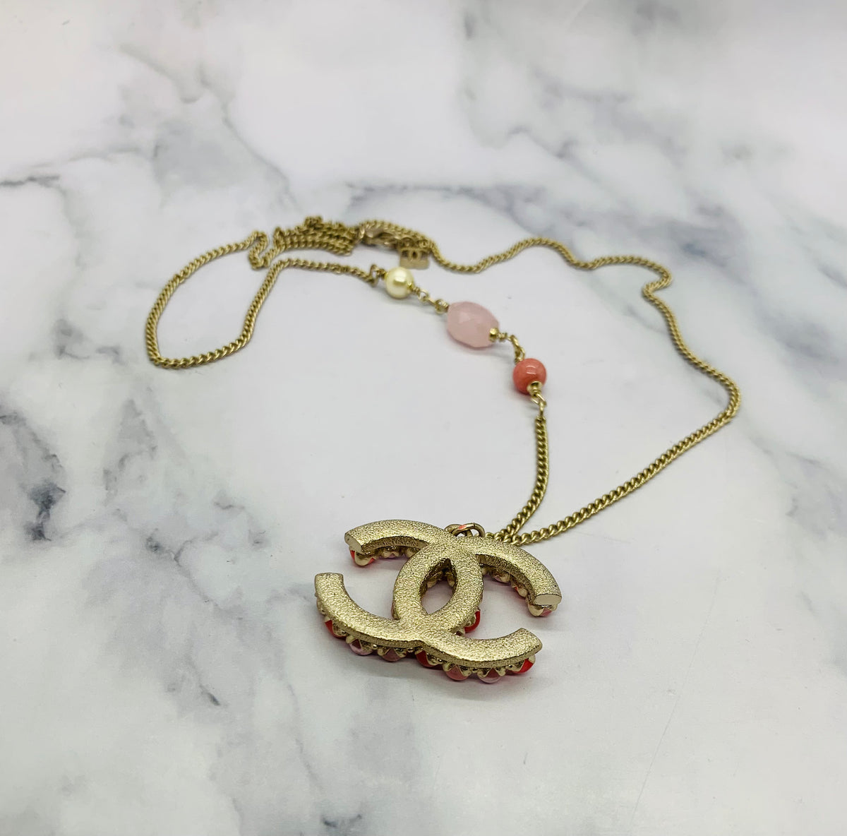 CHANEL CC Pink Stone Necklace - USED