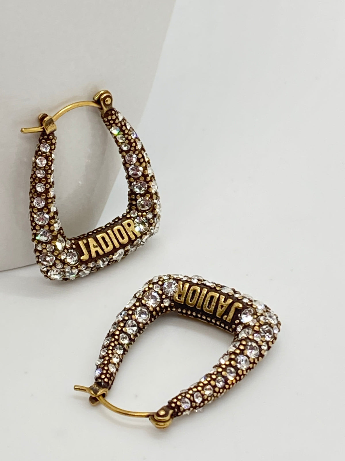CHRISTIAN DIOR J'Adior Brass Tone Rhinestone Hoop Earrings - Pre owned