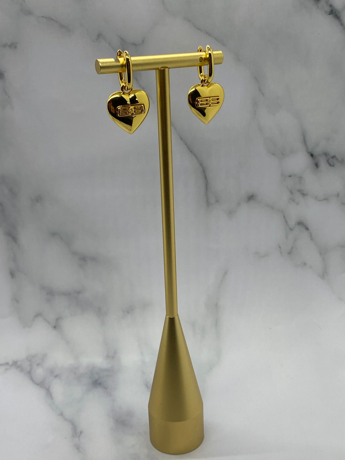 BALENCIAGA BB Gold Tone Heart Pendant Earrings - Pre owned