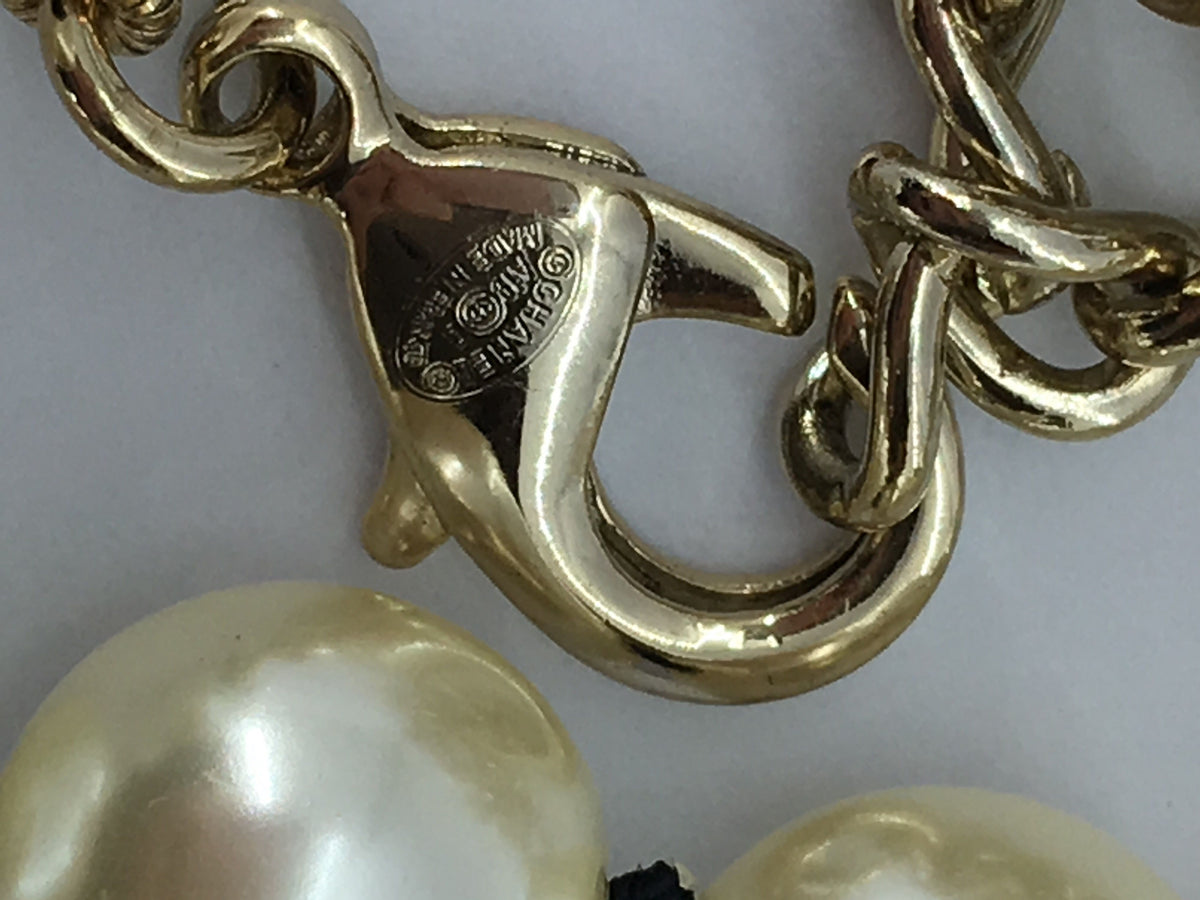 CHANEL CC Pearl & Leather Trim Multi Strand Necklace - Pre owned