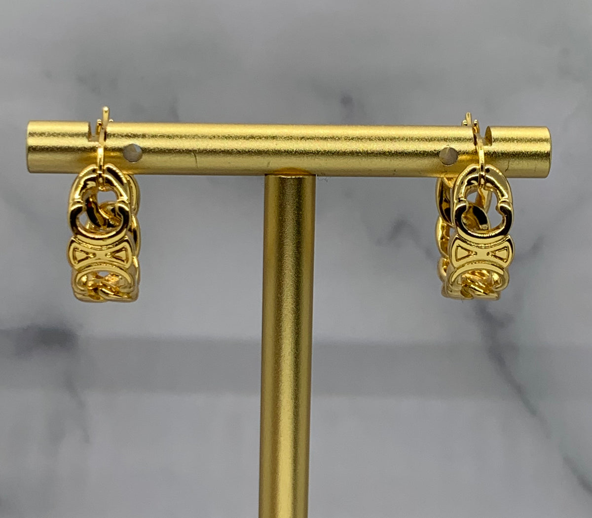 CELINE Gold Tone Hoop Monogram Earrings - Pre owned