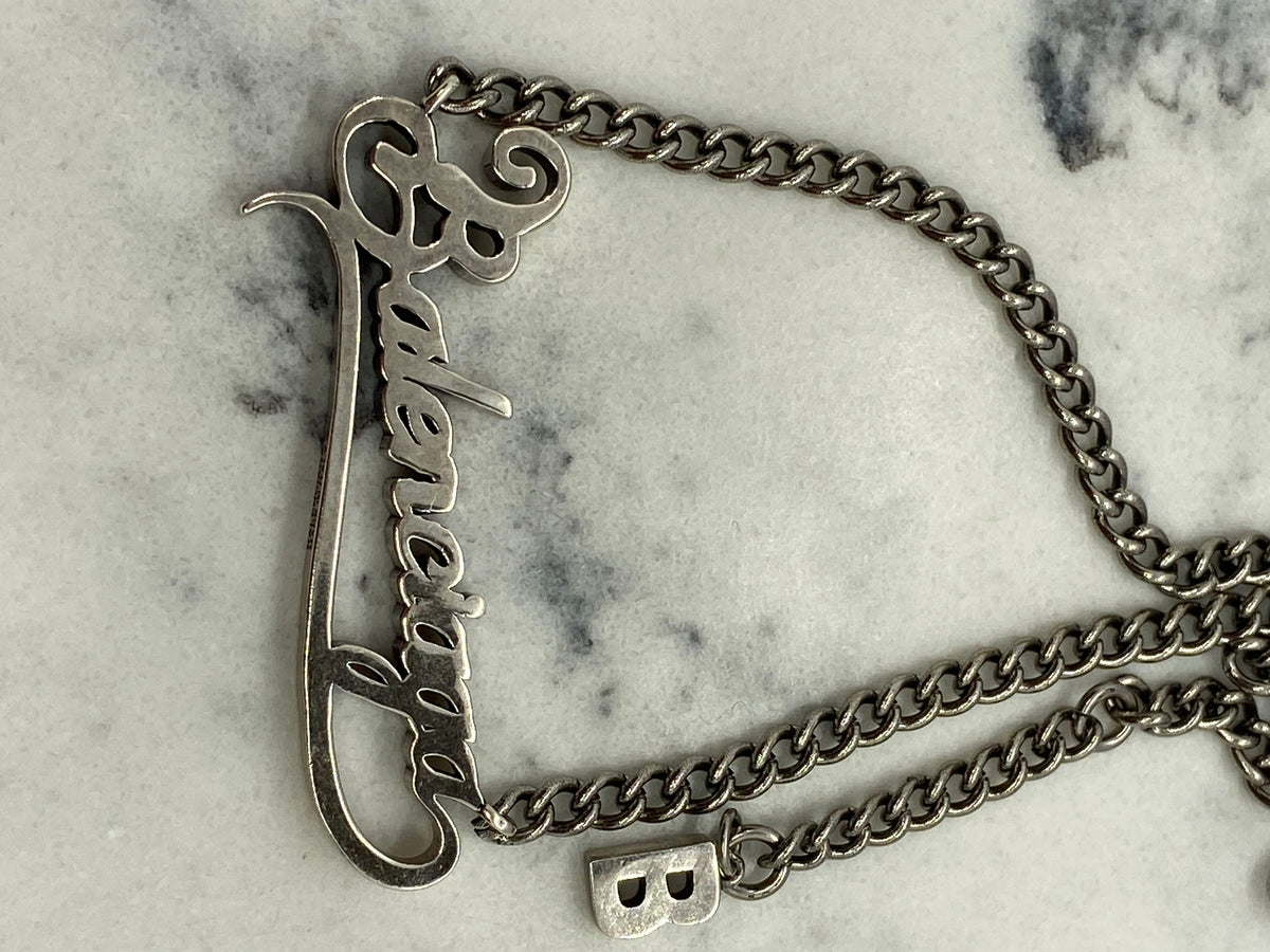 BALENCIAGA Silver Tone Script Necklace - Pre owned