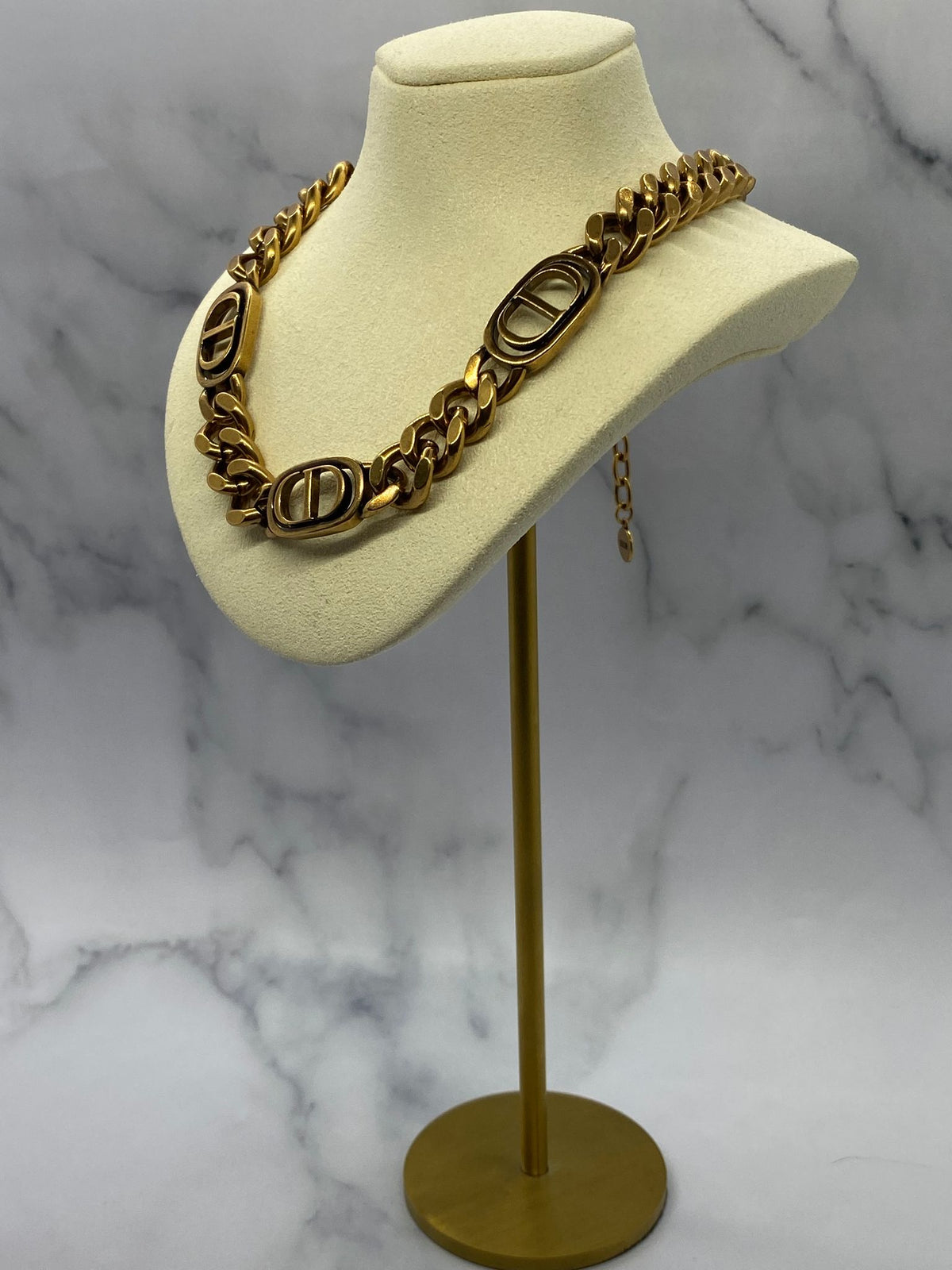 CHRISTIAN DIOR CD Brass Tone Monogram Necklace Choker - Pre owned