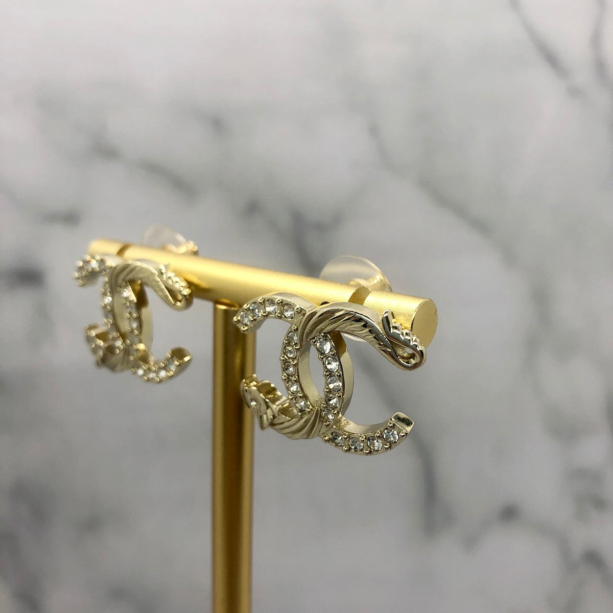 CHANEL CC Light Gold Tone Ornate Earrings - Pre owned