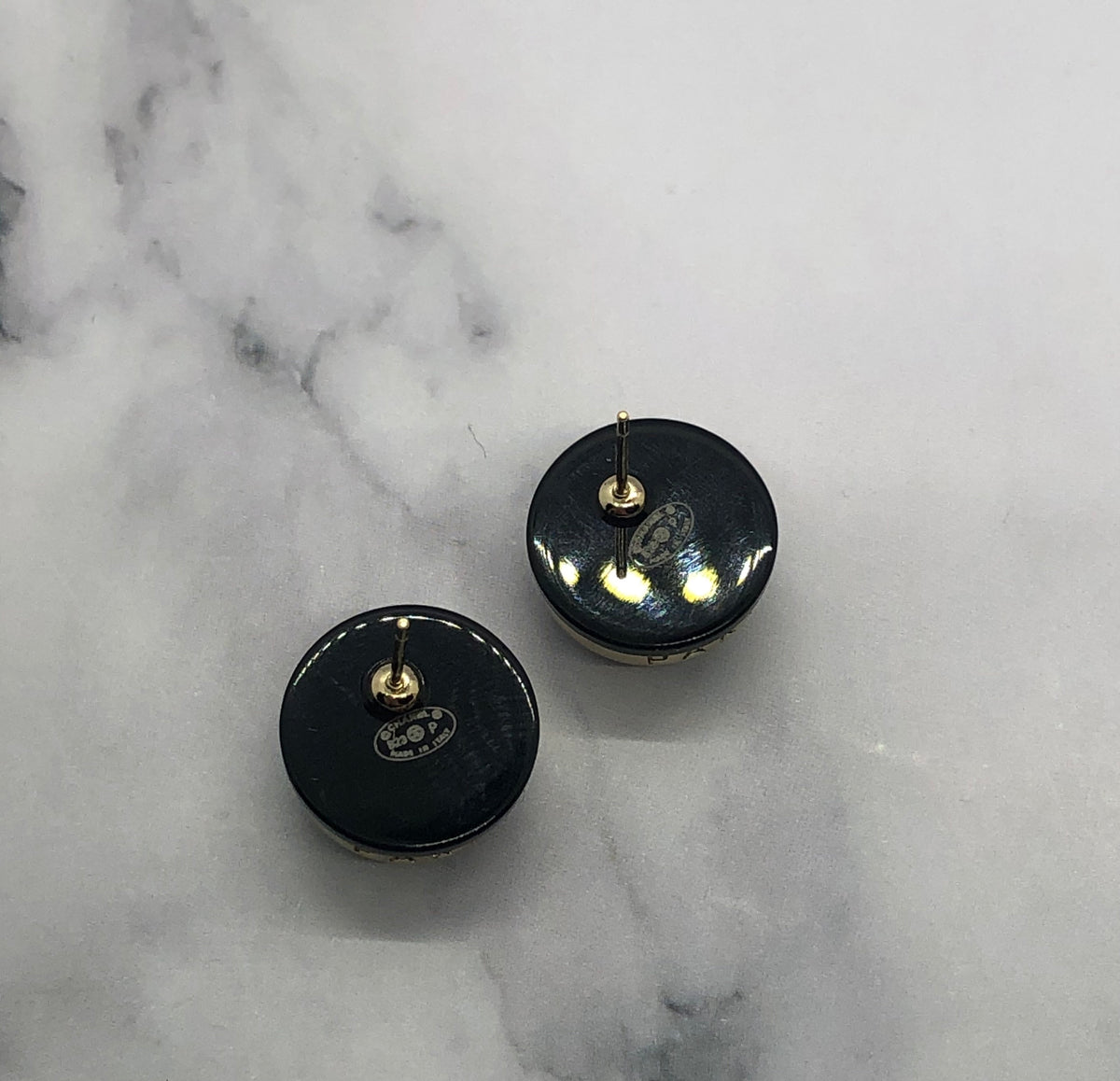 CHANEL CC Black Plastic Button Earrings - USED