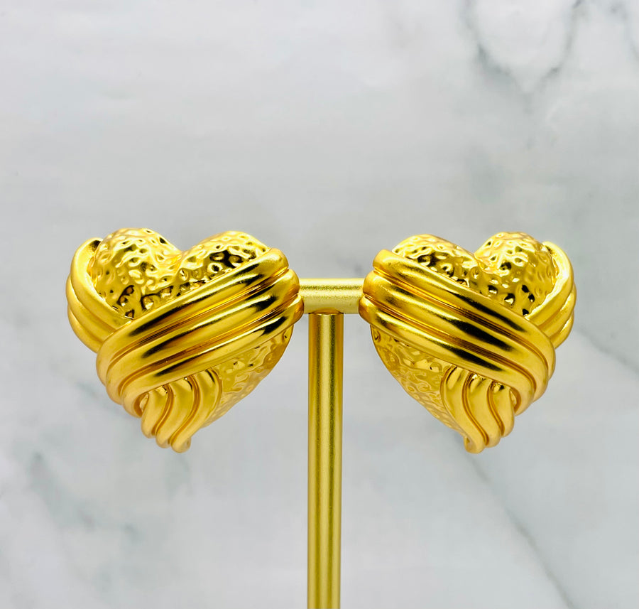 YSL YVES SAINT LAURENT Brass Clip On Heart Earrings - Pre owned