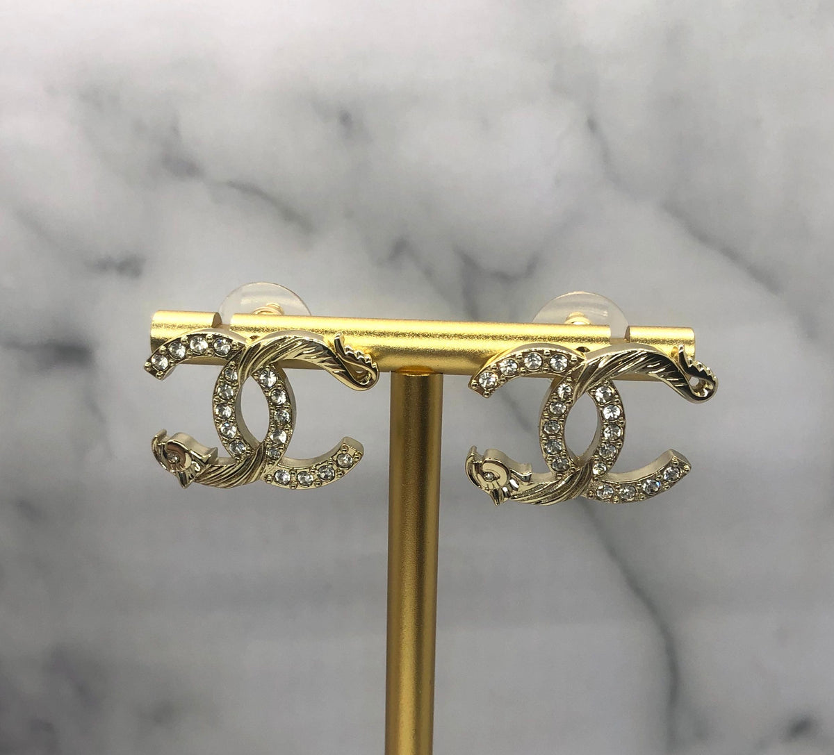 CHANEL CC Light Gold Tone Ornate Earrings - Pre owned