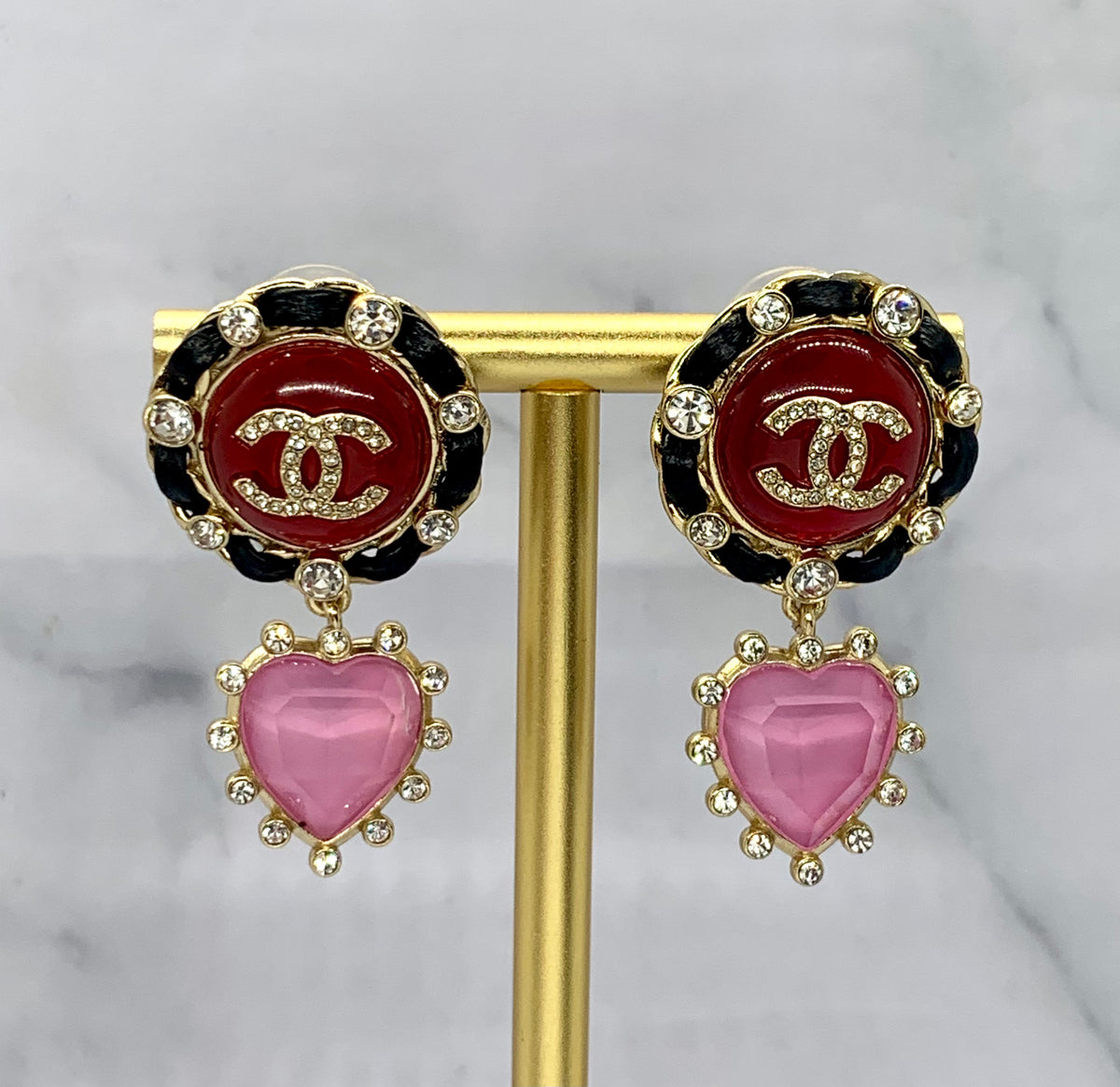 CHANEL CC 2021 Heart Rhinestone Earrings - USED