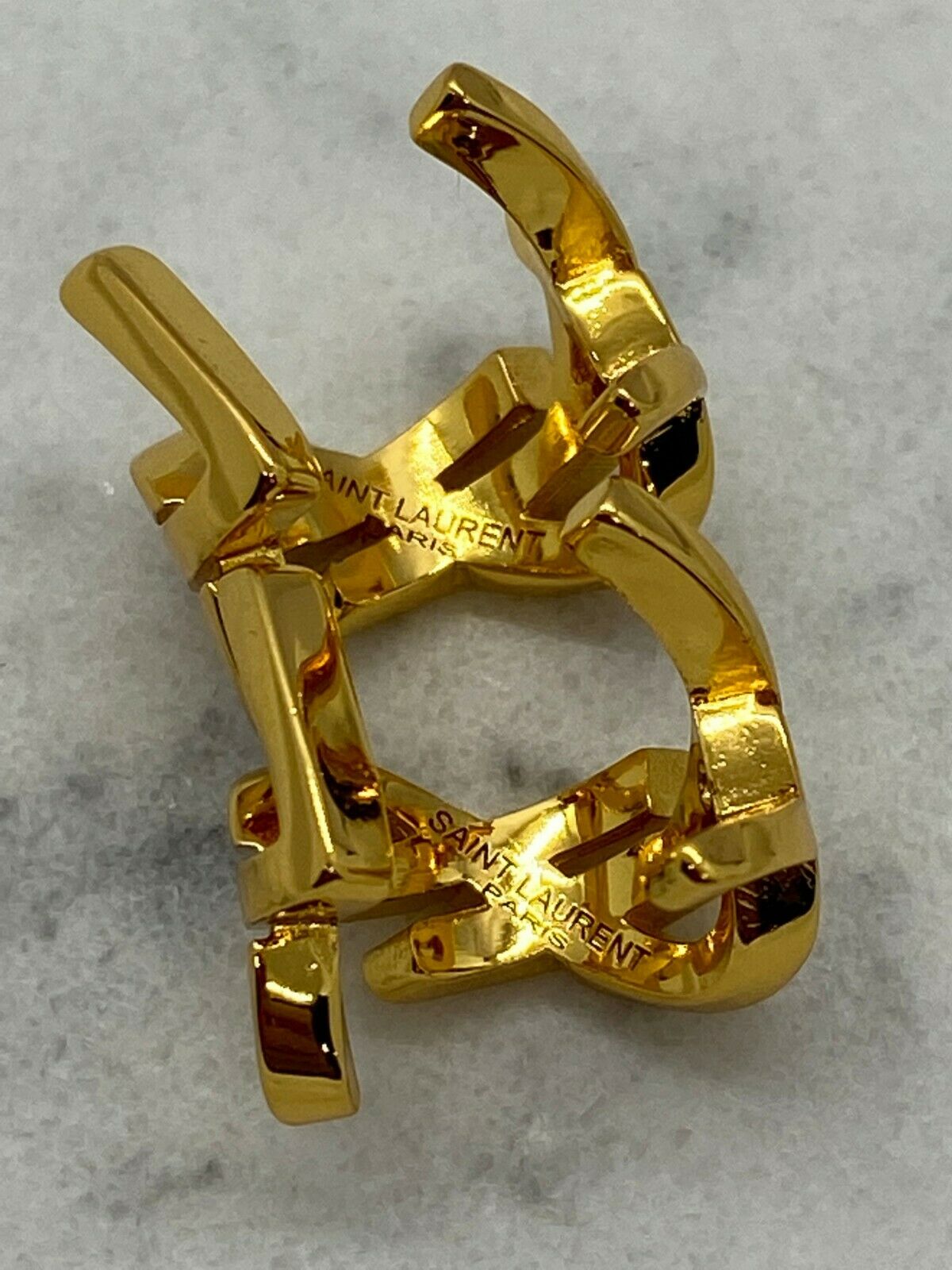 YSL Yves Saint Laurent Gold Monogram Hoop Earrings - Pre owned