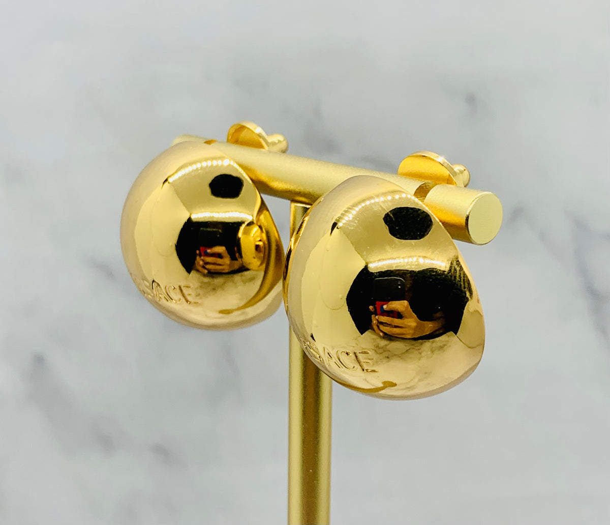VERSACE Gold Tone Dome Earrings - Pre owned