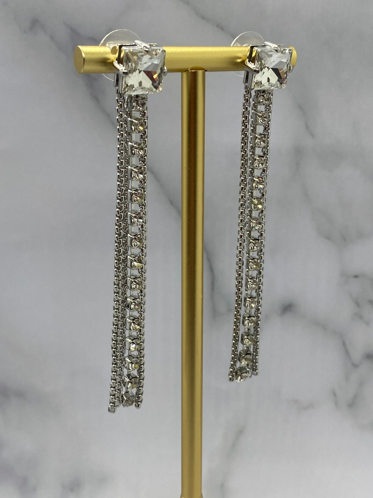 MIU MIU Silver Tone Rhinestone Pendant Earrings - Pre owned