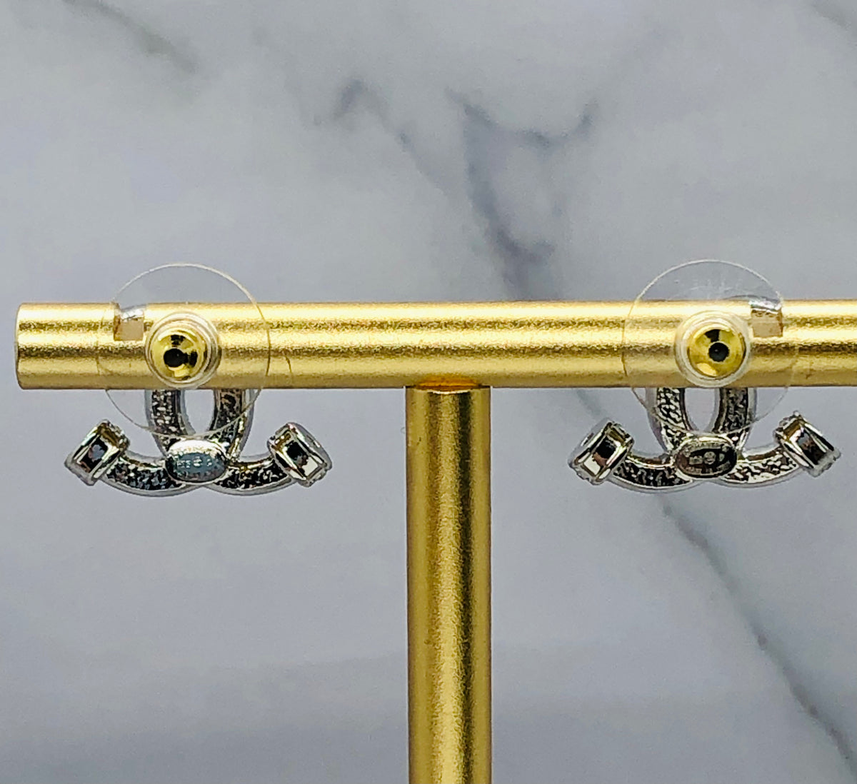 CHANEL CC Silver Tone Rhinestone Earrings - Pre owned