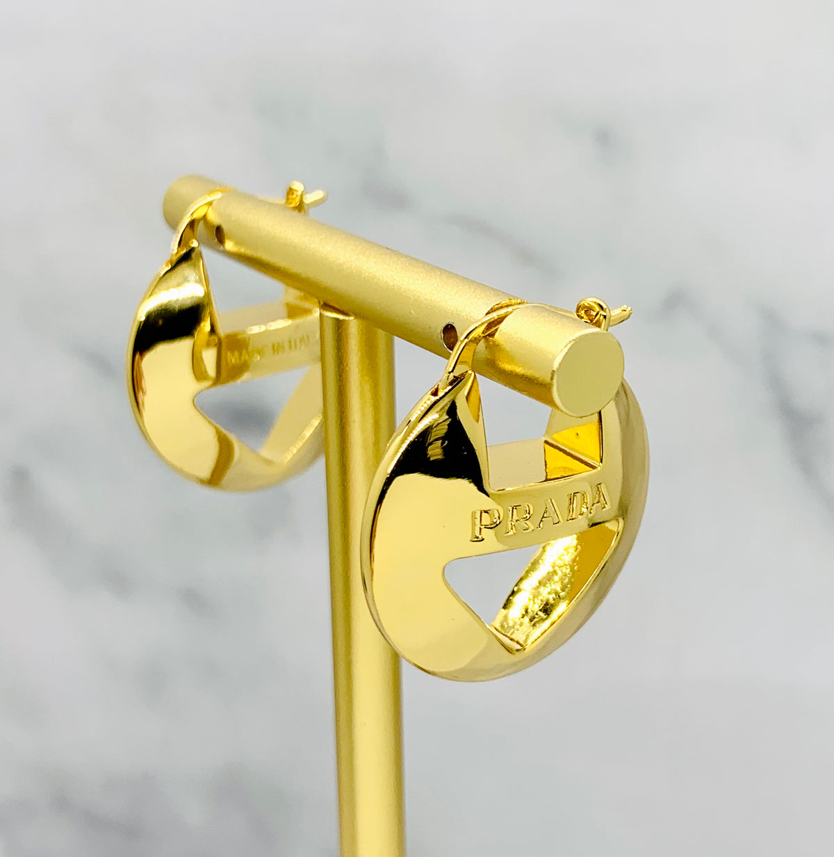 PRADA Gold Tone Disc Hoop Earrings - Pre owned