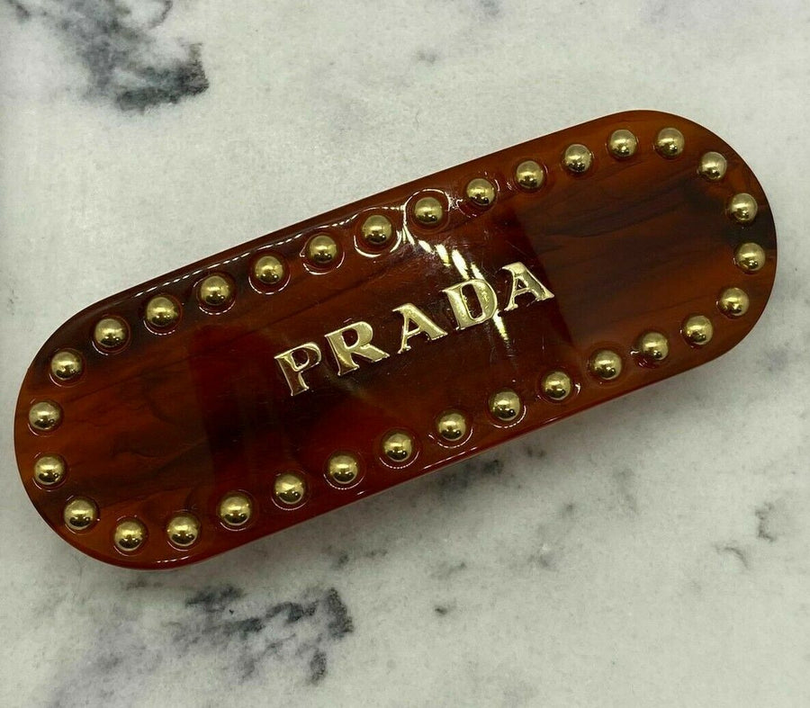 PRADA Amber Acrylic & Gold Stud Hair Clip Barrette - Pre owned