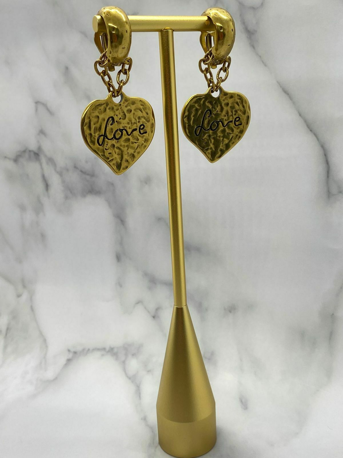 YSL Yves Saint Laurent Gold Tone LOVE Pendant Earrings - Pre owned
