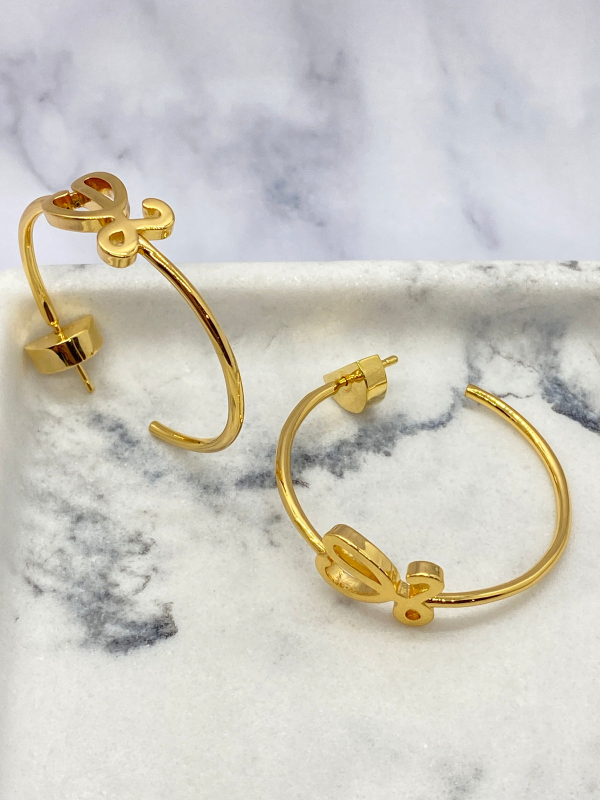 LOEWE L Gold Tone Hoop Earrings - Pre owned