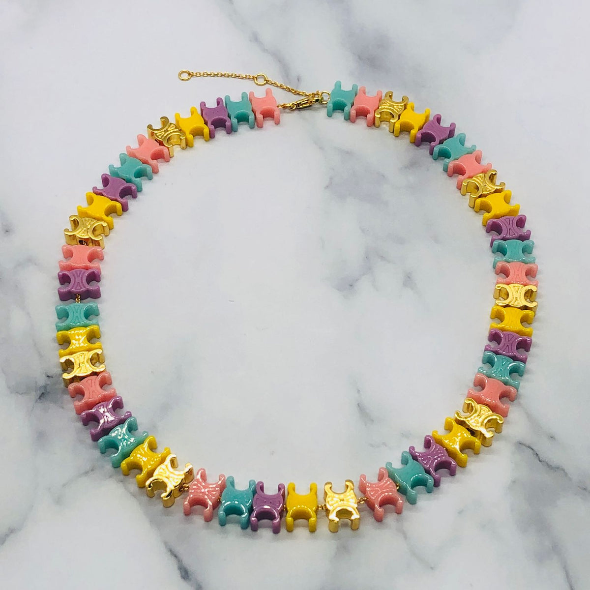 CELINE Pastel Plastic Multicolor Monogram Necklace - Pre owned