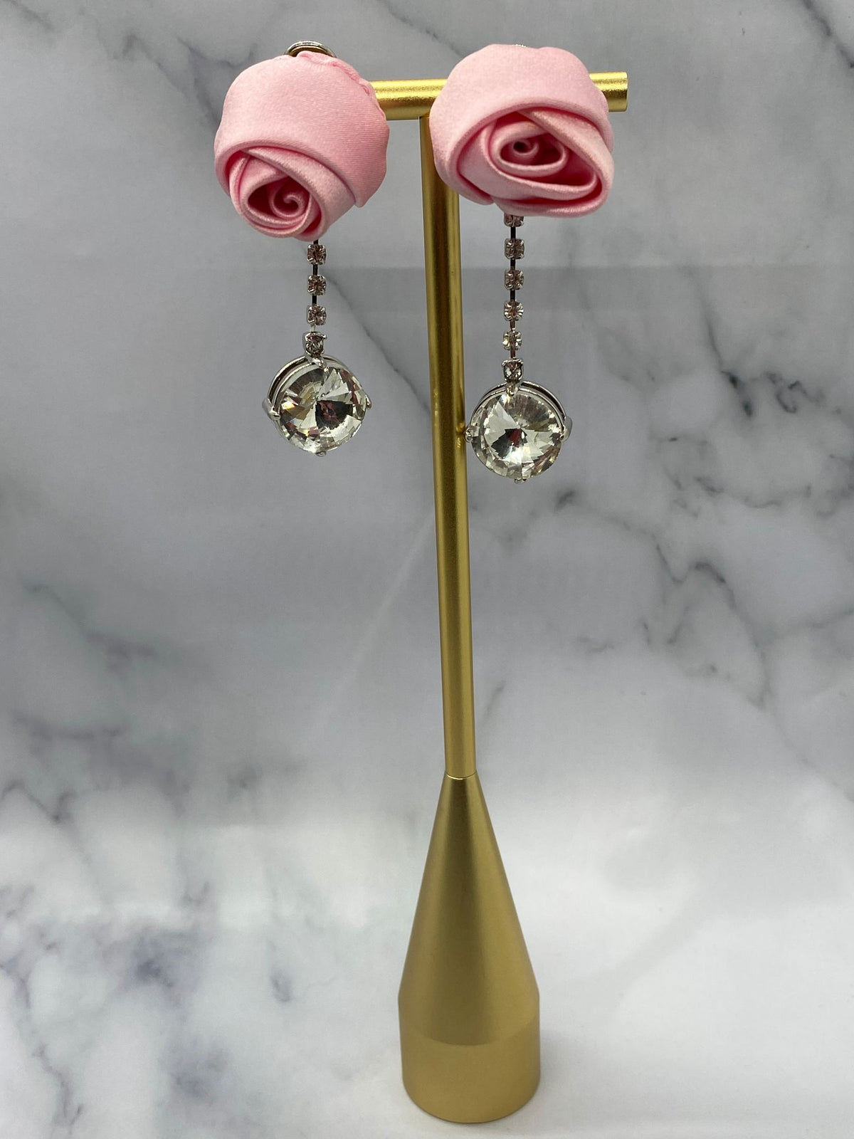 MIU MIU Pink Silk Rose & Rhinestones Clip On Earrings - Pre owned