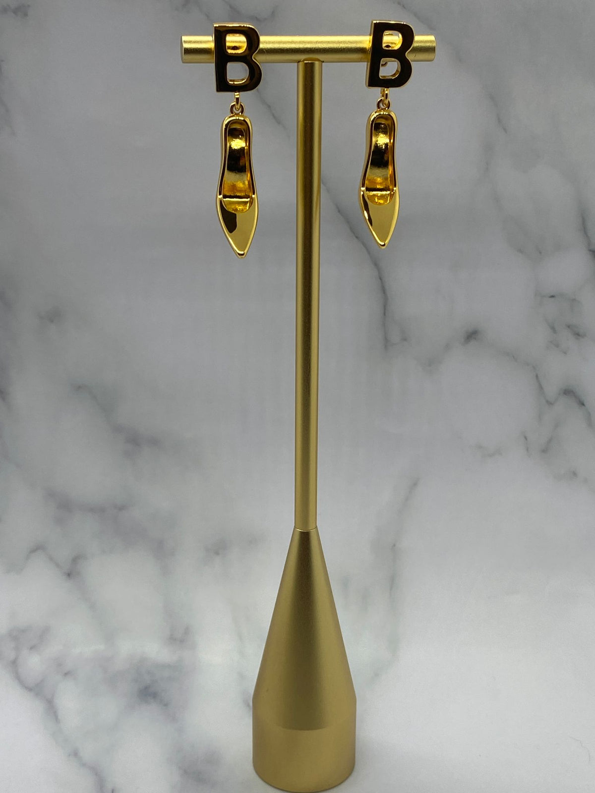 BALENCIAGA Gold Tone High Heel Shoe Earrings - Pre owned