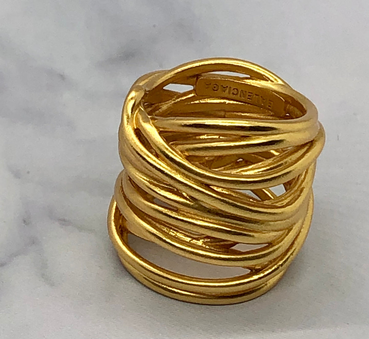 BALENCIAGA Gold Tone Woven Ring - Size M 7 - Pre owned