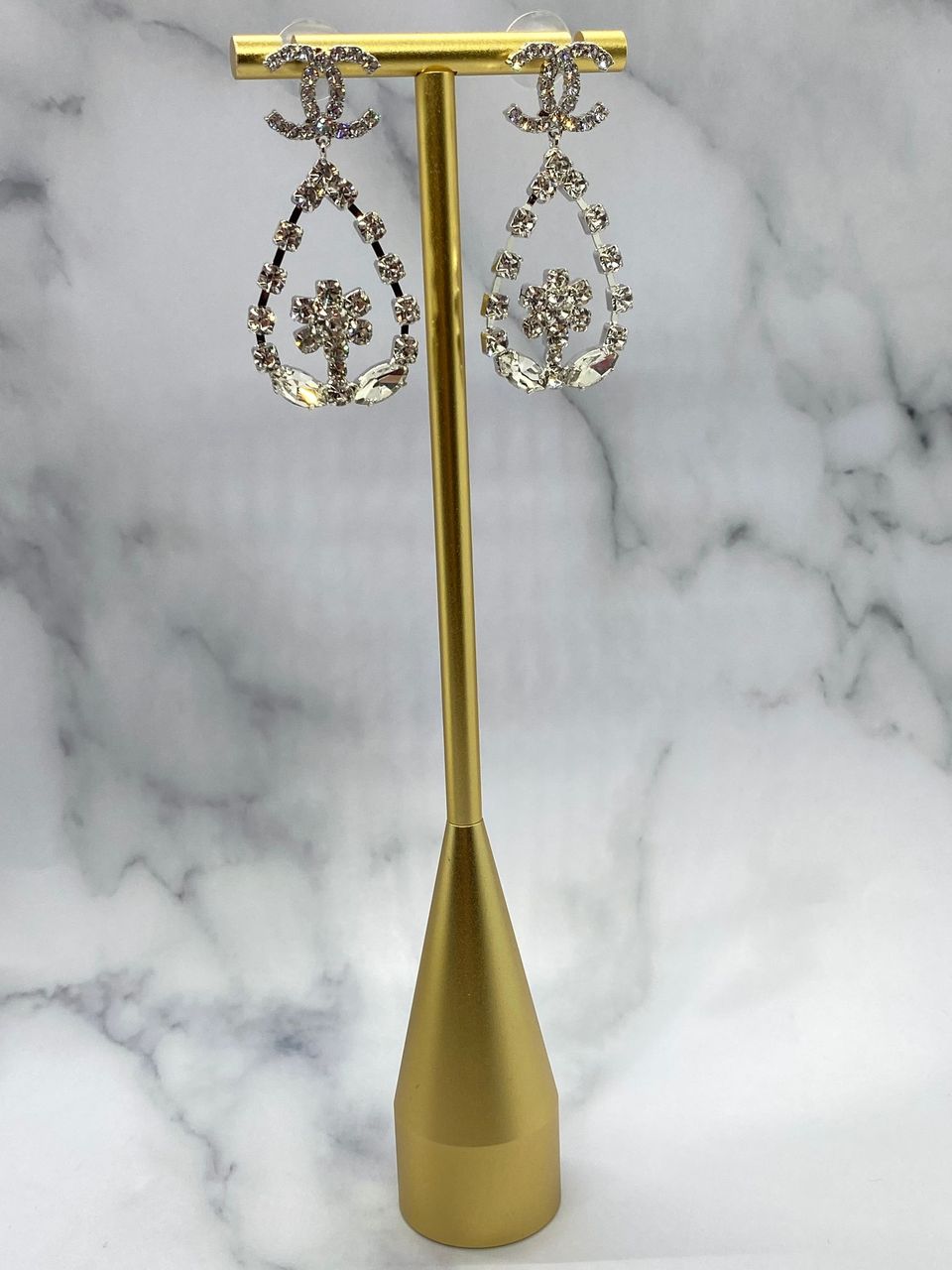 CHANEL CC Silver Tone Rhinestone Chandelier Earrings - Pre owned