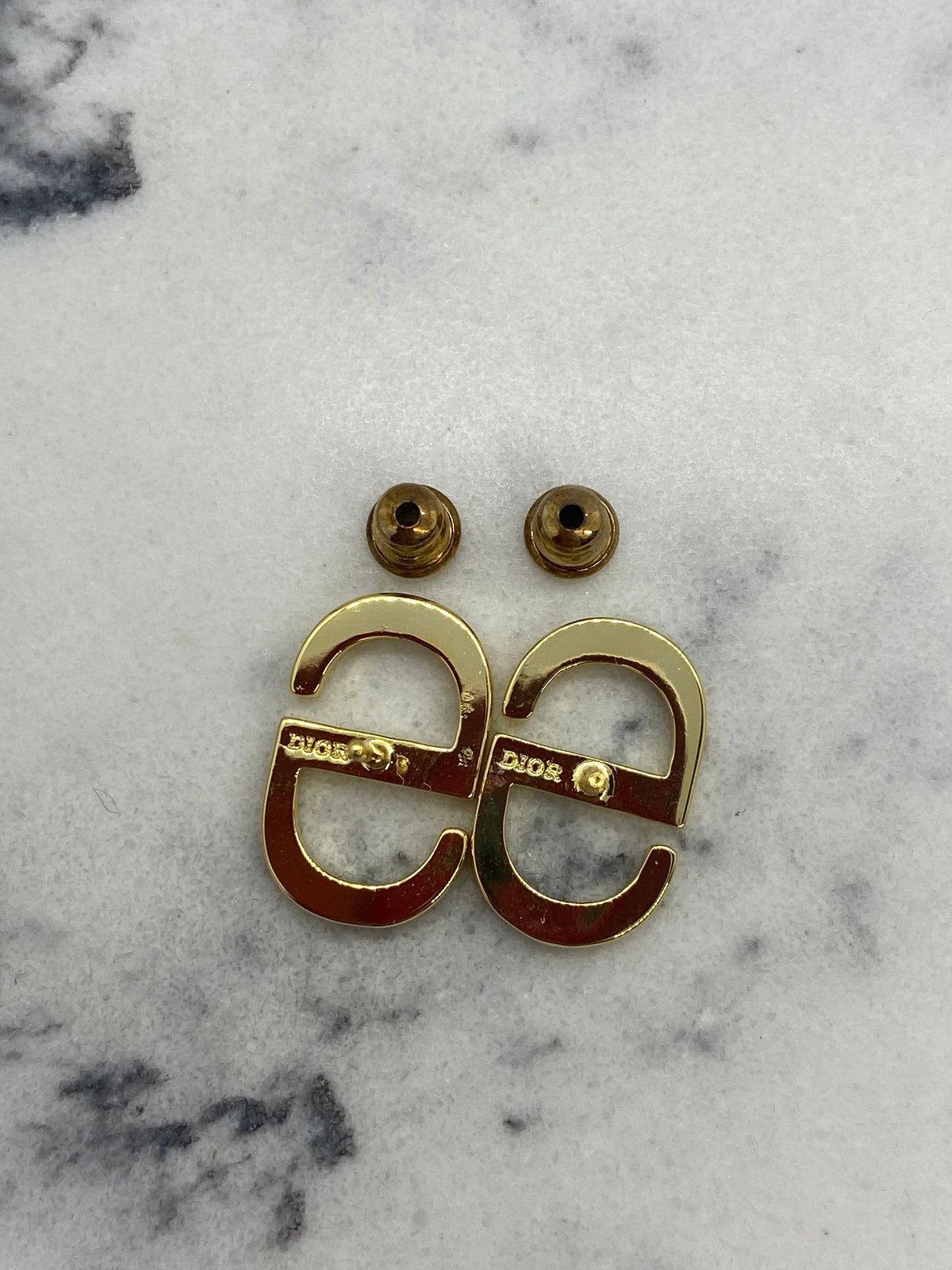 CHRISTIAN DIOR CD Gold Tone Rhinestone Earrings - Pre owned