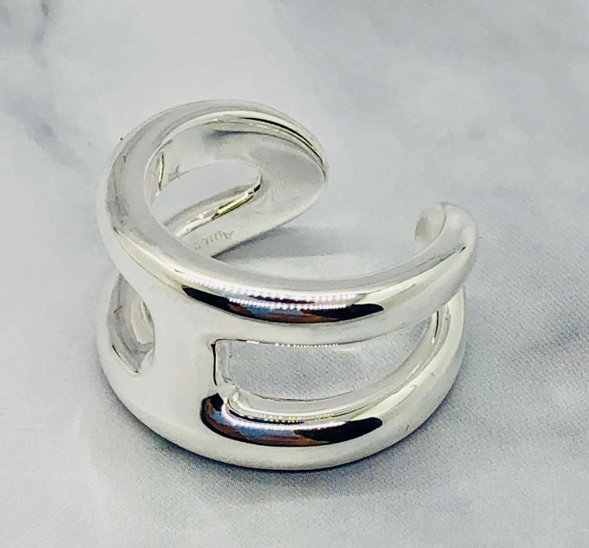 HERMES Silver Tone Ring Size 7 M - Pre owned