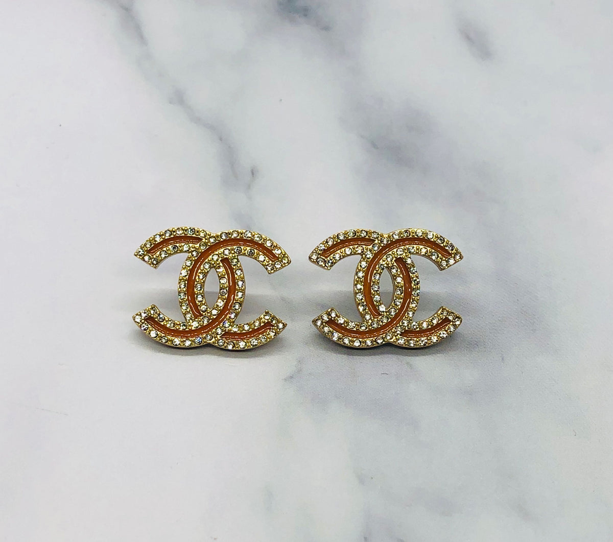 CHANEL CC Caramel Rhinestone Earrings - Pre owned