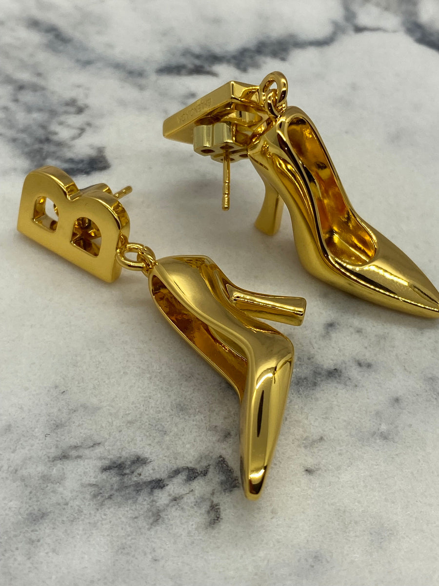 BALENCIAGA Gold Tone High Heel Shoe Earrings - Pre owned