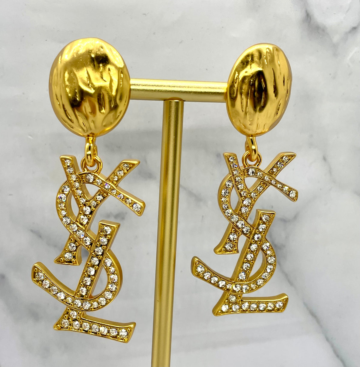 YSL YVES SAINT LAURENT Rhinestone Statement Earrings - Pre owned
