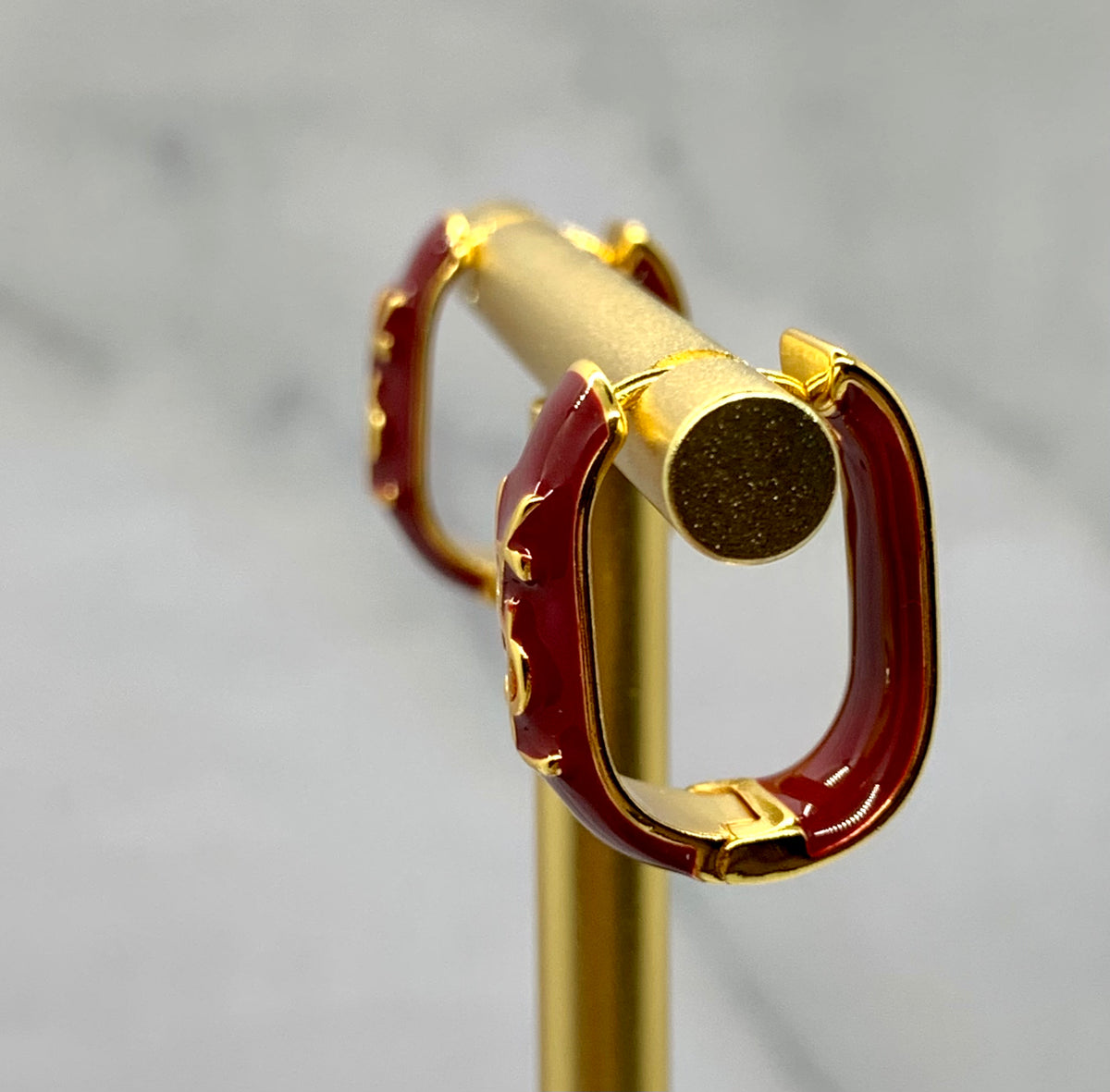 YSL YVES SAINT LAURENT Burgundy Enamel Earrings - Pre owned
