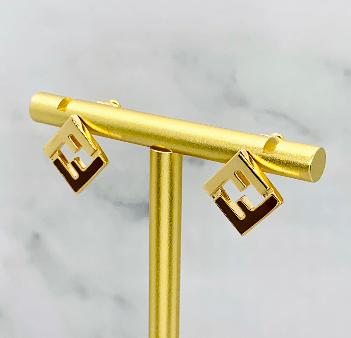 FENDI FF Gold Tone Monogram Earrings - Pre owned