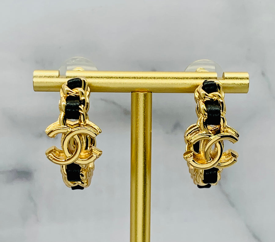 CHANEL CC Leather Trim Hoop Earrings - Pre owned