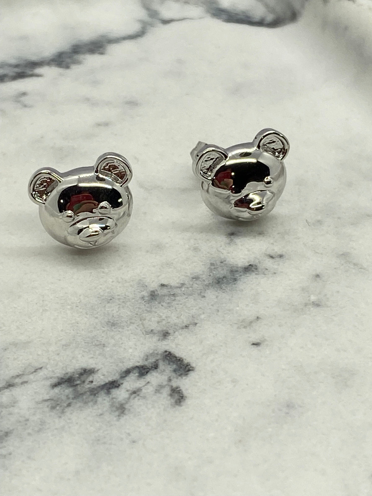 MOSCHINO Silver Tone Bear Stud Earrings - Pre owned