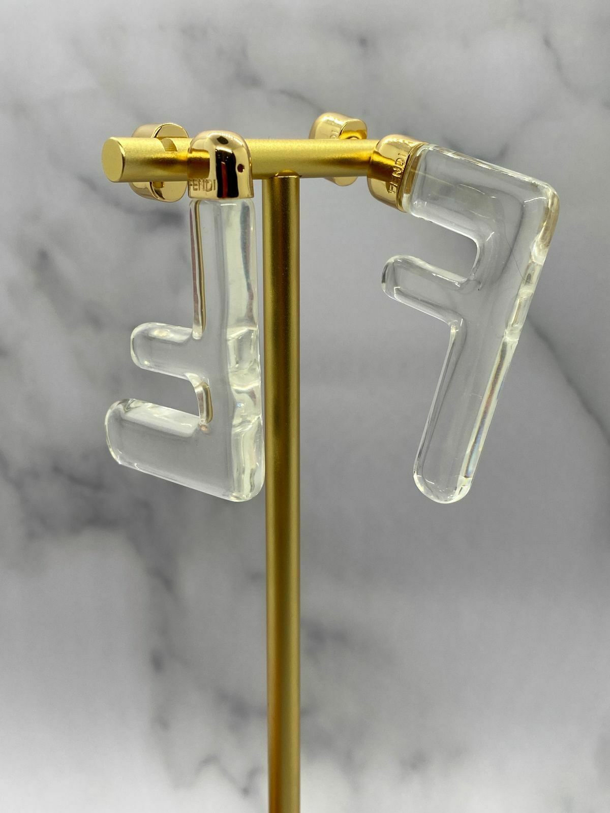 FENDI FF Gold Tone Acrylic Earrings - Pre owned