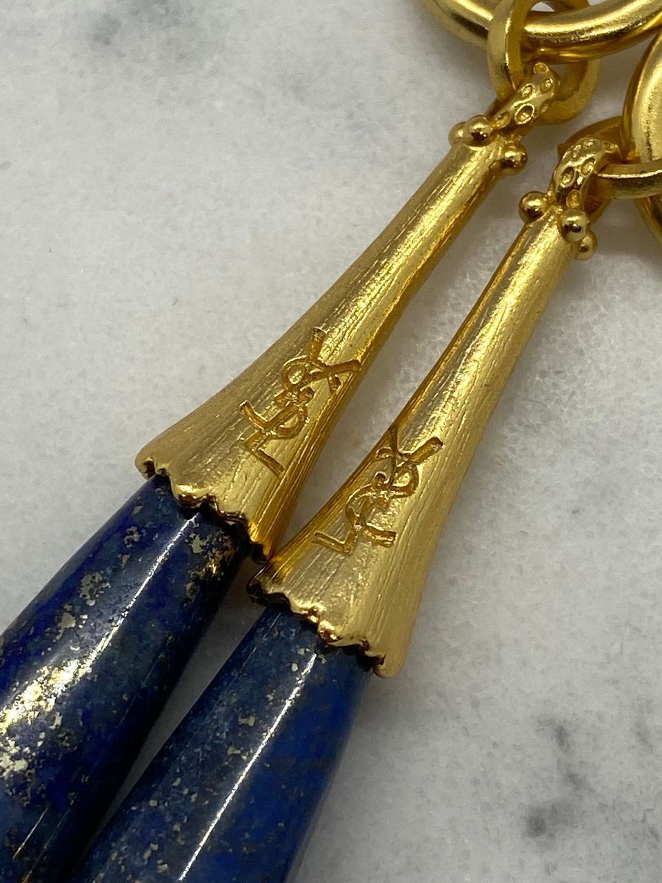 YSL Yves Saint Laurent Lapis Lazuli Pendant Earrings - Pre owned
