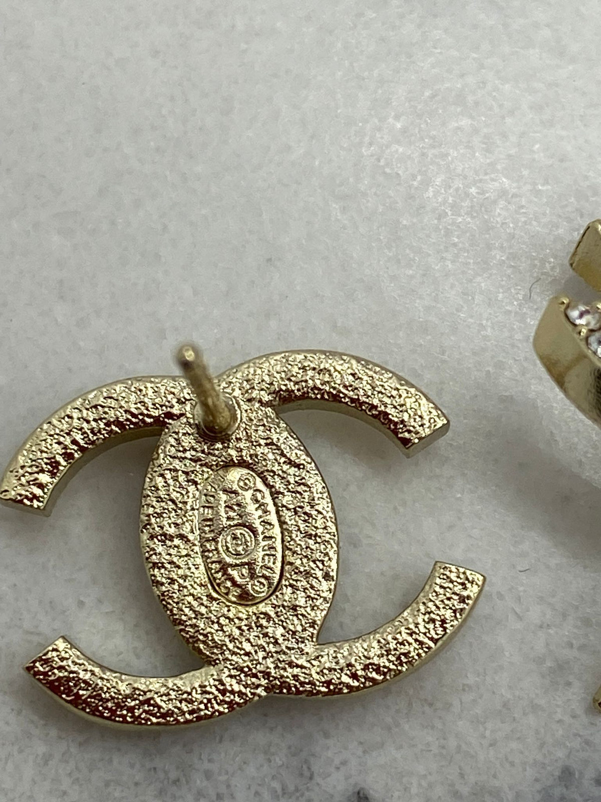 CHANEL CC Gold Tone Rhinestone Earrings - Pre owned
