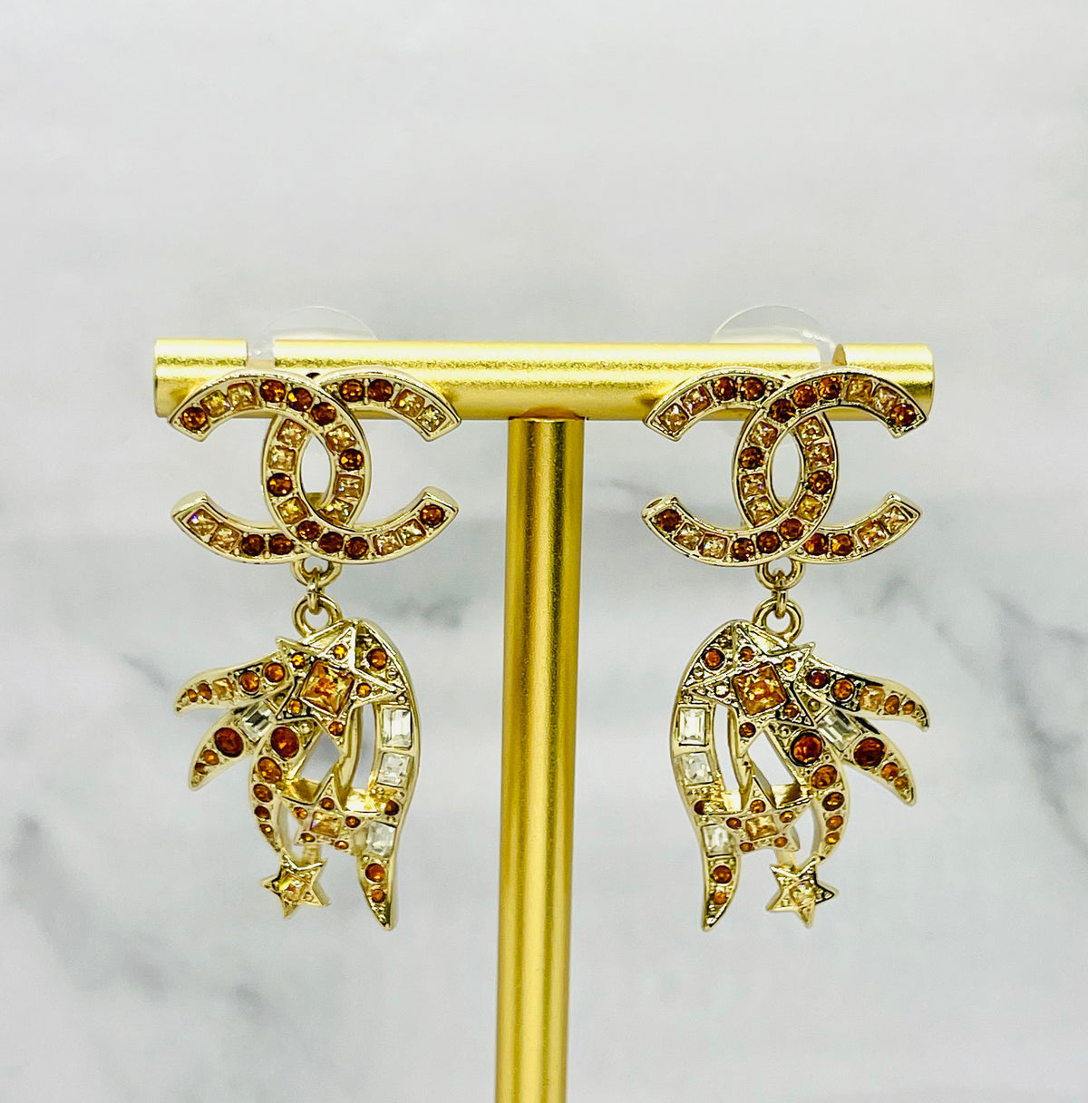 CHANEL CC Star Rhinestone Pendant Earrings - Pre owned