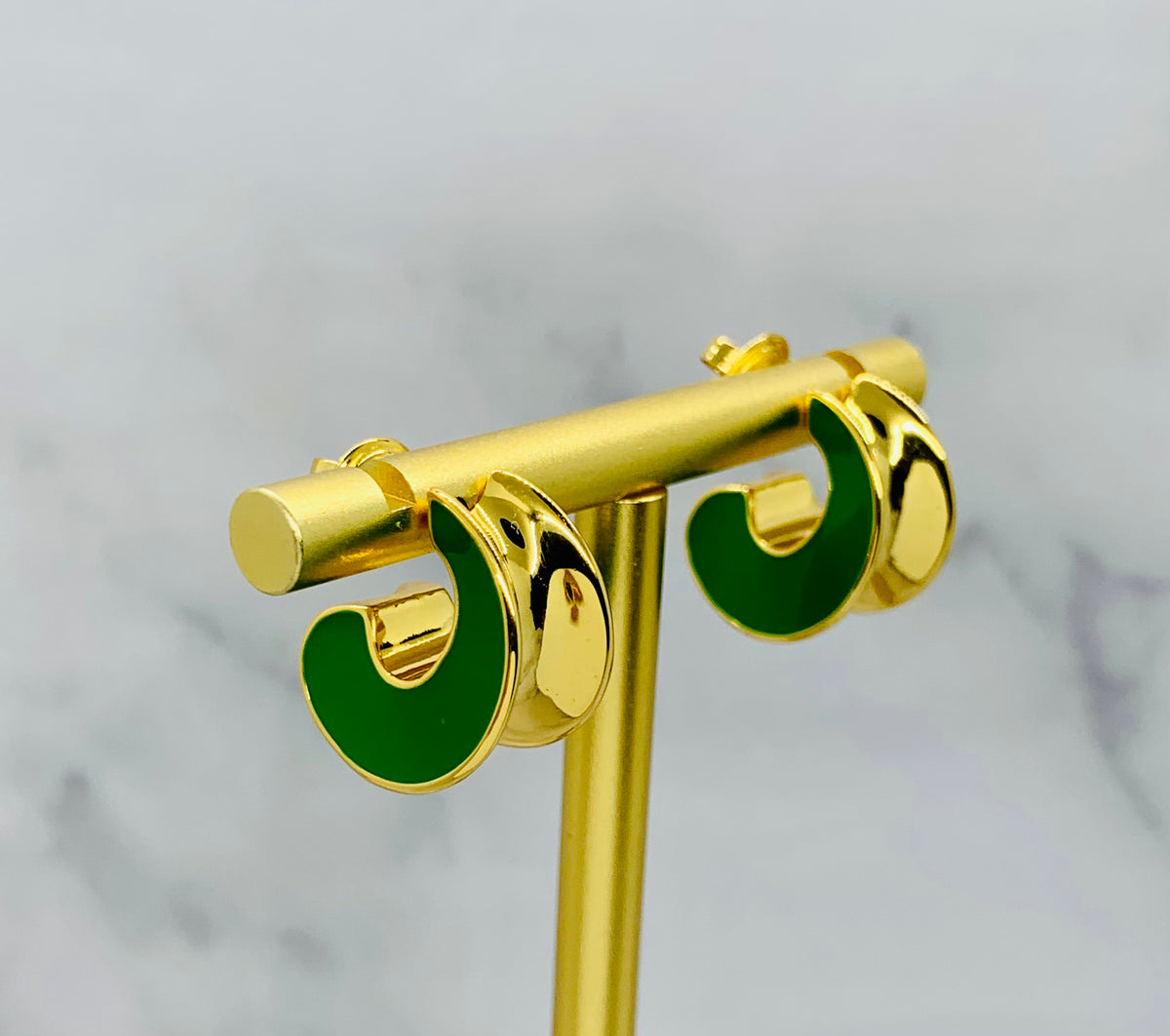 BOTTEGA VENETA Gold & Green Hoop Earrings - Pre owned