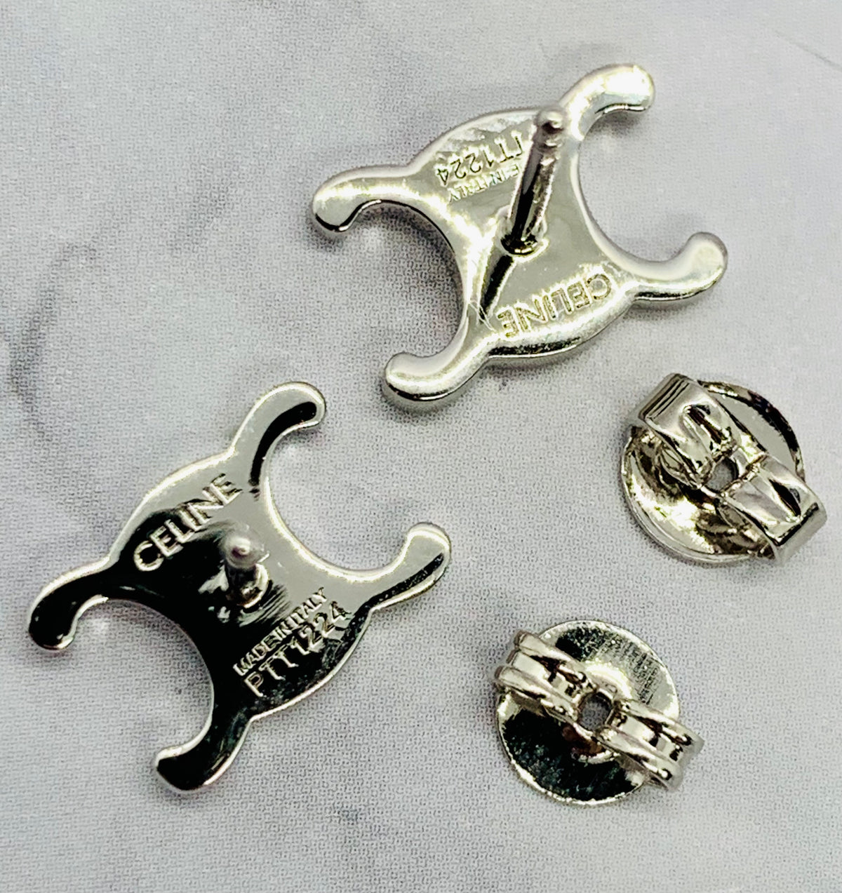 CELINE Monogram Silver Tone Earrings - Pre owned