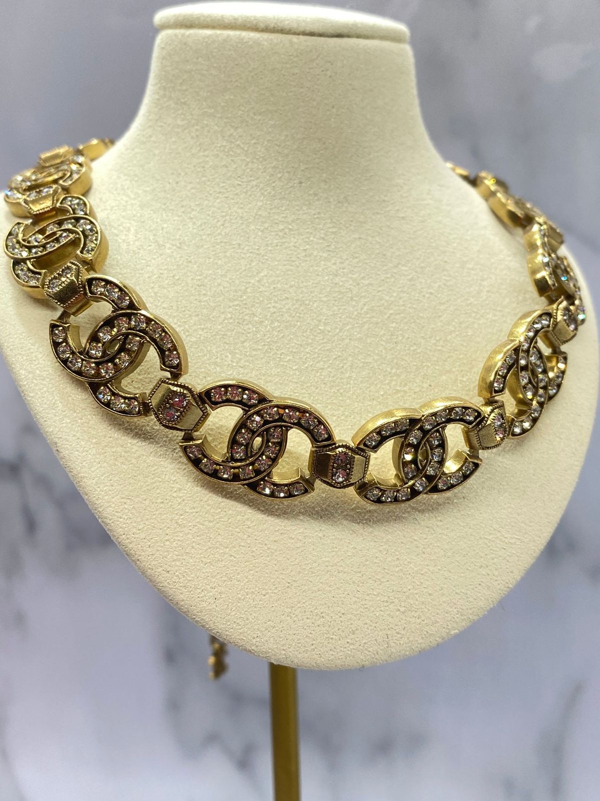 CHANEL CC Gold Tone Rhinestone Necklace - Pre owned