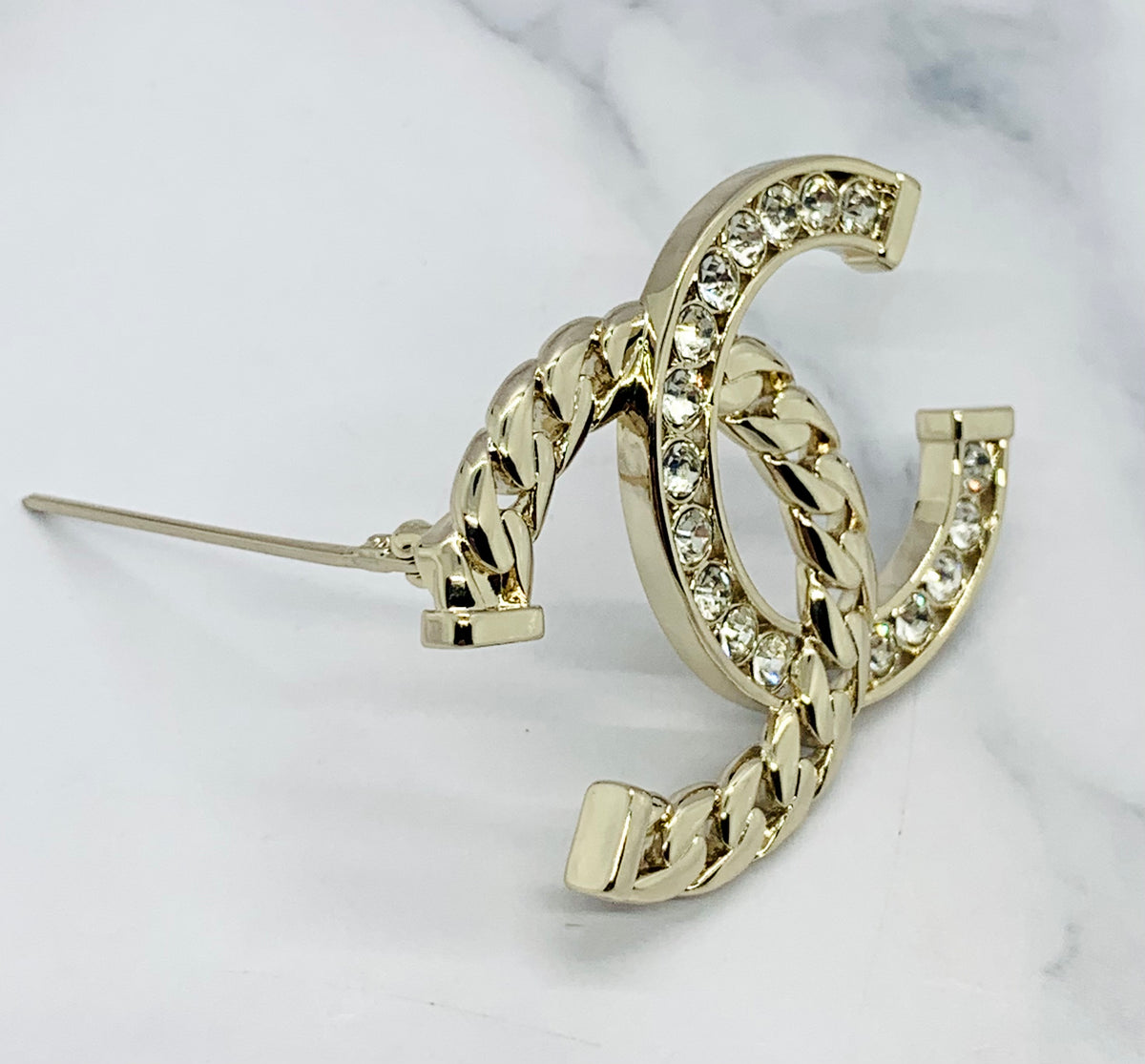 CHANEL CC Silver Tone Rhinestone Brooch Pin - Pre owned
