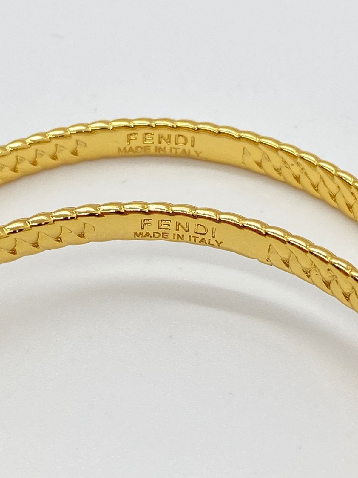 FENDI F Gold Tone Textured Large Hoop Earrings - Pre owned