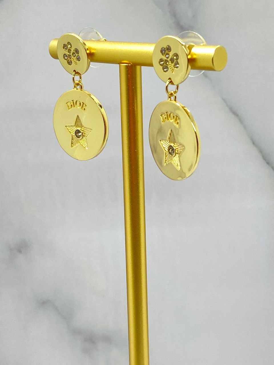 CHRISTIAN DIOR Gold Tone Disc Star Earrings - Pre owned